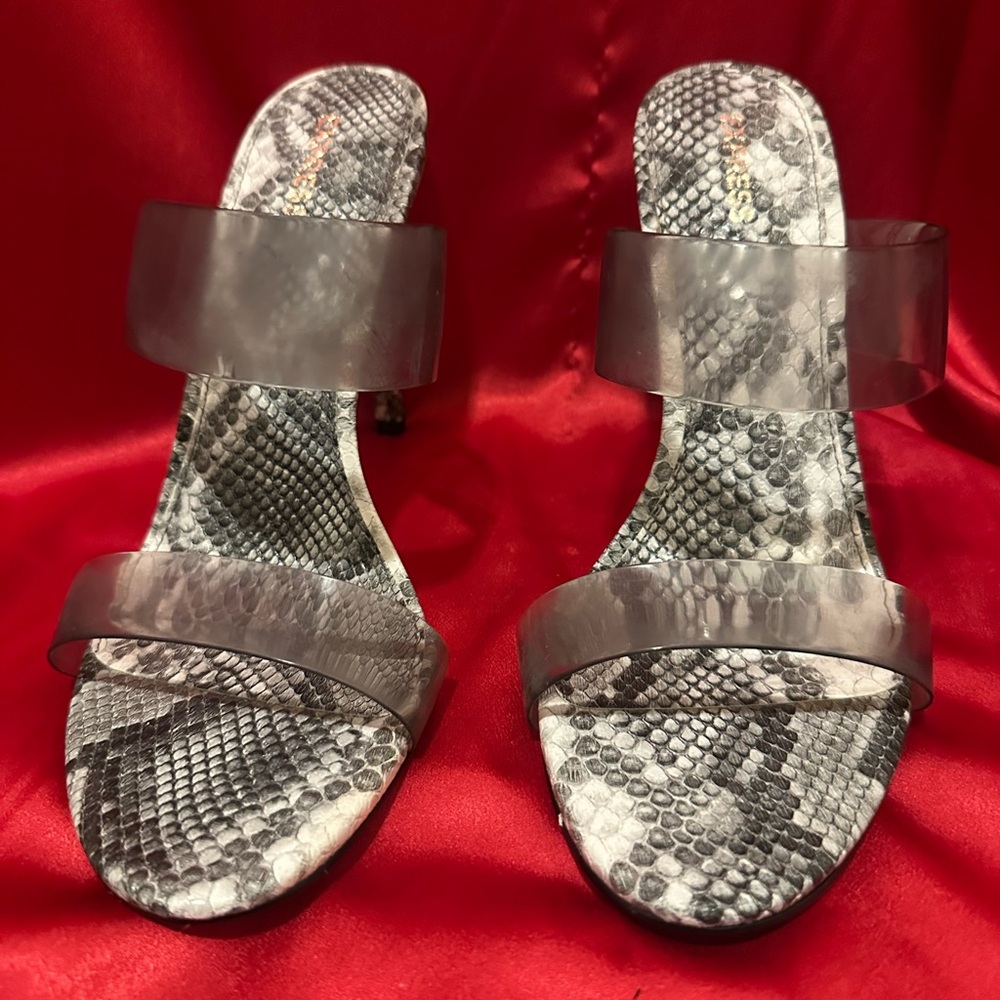 Express Snakeskin Heels with Clear Straps